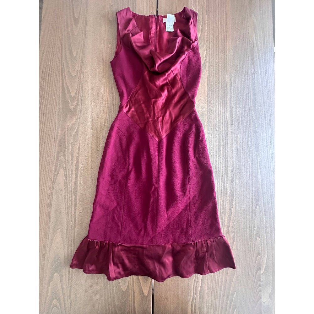 VTG Luca Luca Burgundy Wool Satin Cowl Neck Midi Dress Silk Lined Italy 40